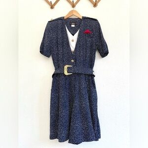 Vintage Navy Blue Polka Dot Shorts Romper Vintage 90s JSJ Petites